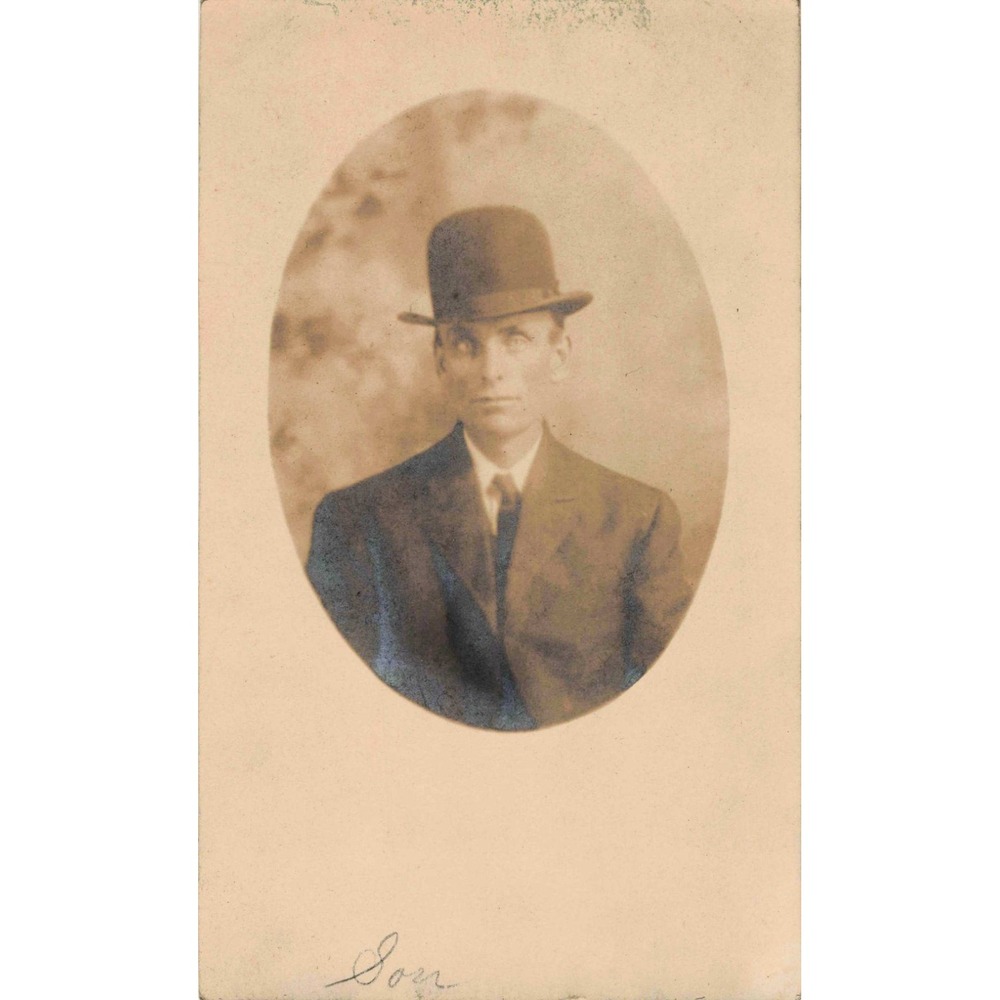 Antique RPPC Portrait Man Bowler Hat Souvenir The Oaks Portland Oregon AZO VG - Picture 1 of 2